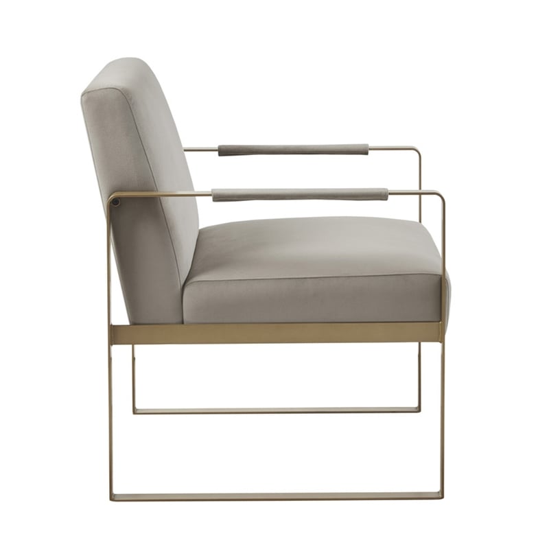 Olliix Jayco Solid Wood & Fabric Accent Chair in Taupe/Golden Metallic