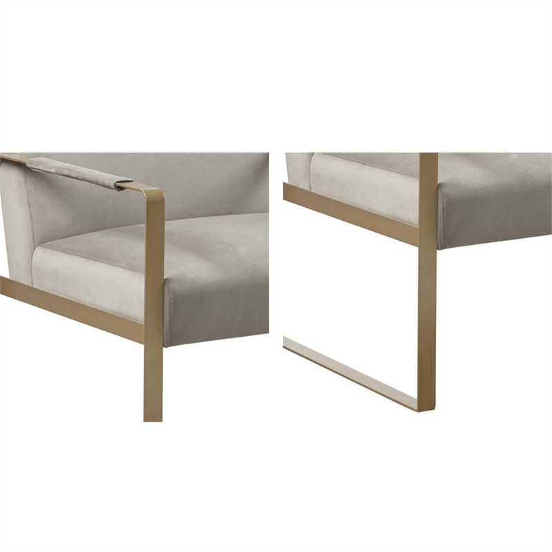 Olliix Jayco Solid Wood & Fabric Accent Chair in Taupe/Golden Metallic