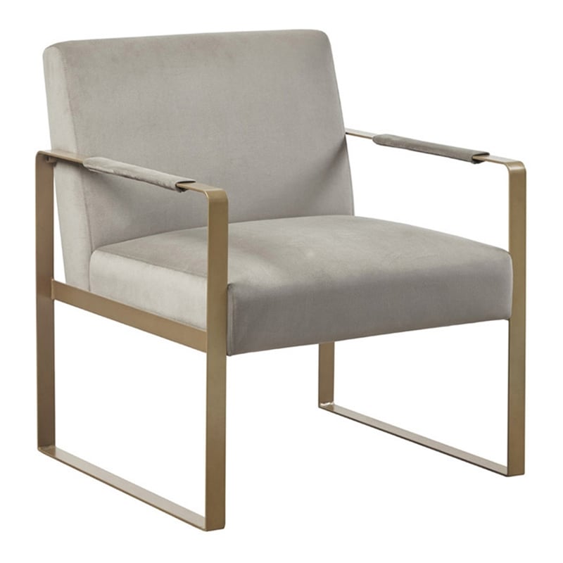 Olliix Jayco Solid Wood & Fabric Accent Chair in Taupe/Golden Metallic