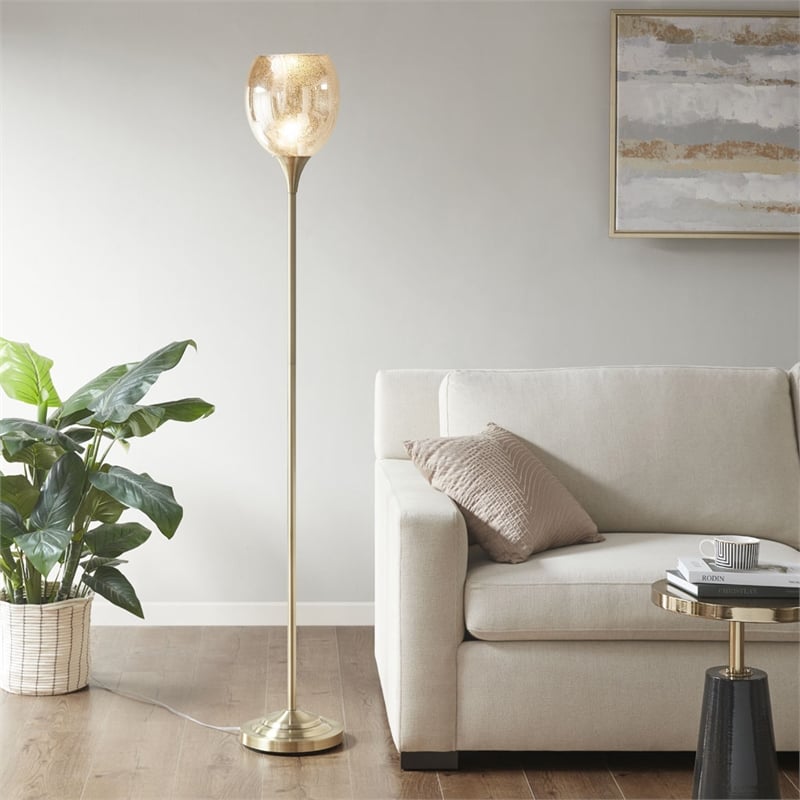 Olliix Bellow Iron Metal Floor Lamp with Glass Shade in Antique Brass