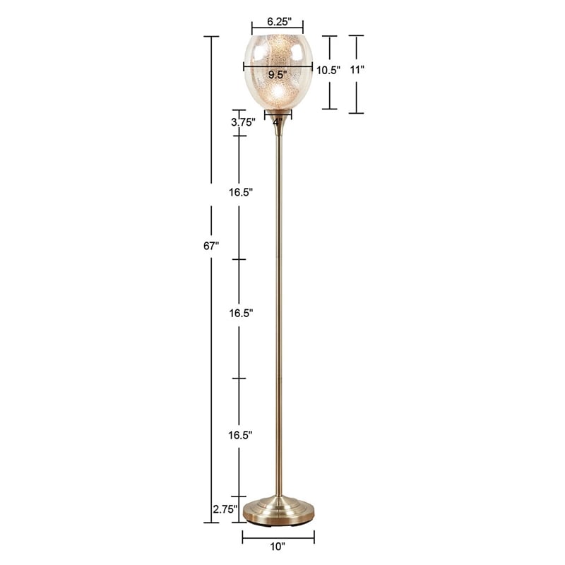 Olliix Bellow Iron Metal Floor Lamp with Glass Shade in Antique Brass