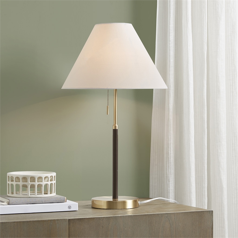 Olliix Bromley Pull-Chain Mid-Century Iron Metal Table Lamp in Gold/Brown