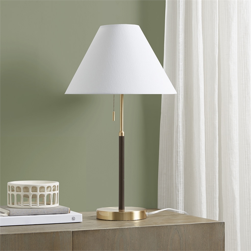 Olliix Bromley Pull-Chain Mid-Century Iron Metal Table Lamp in Gold/Brown