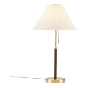 olliix bromley pull-chain mid-century iron metal table lamp in gold/brown
