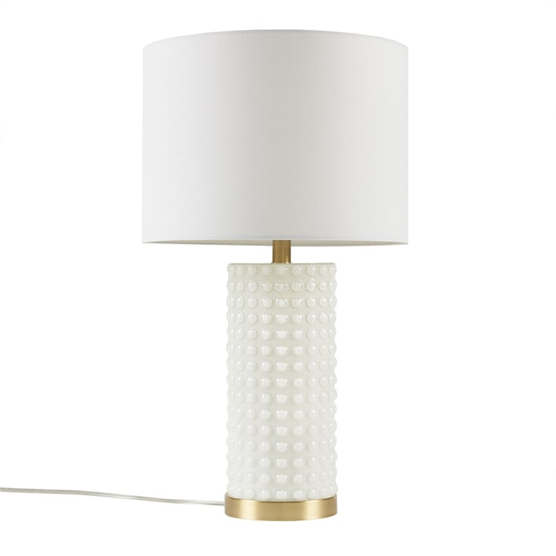 Olliix Grace Ivy Textured Dot Transitional Glass Table Lamp in White/Gold