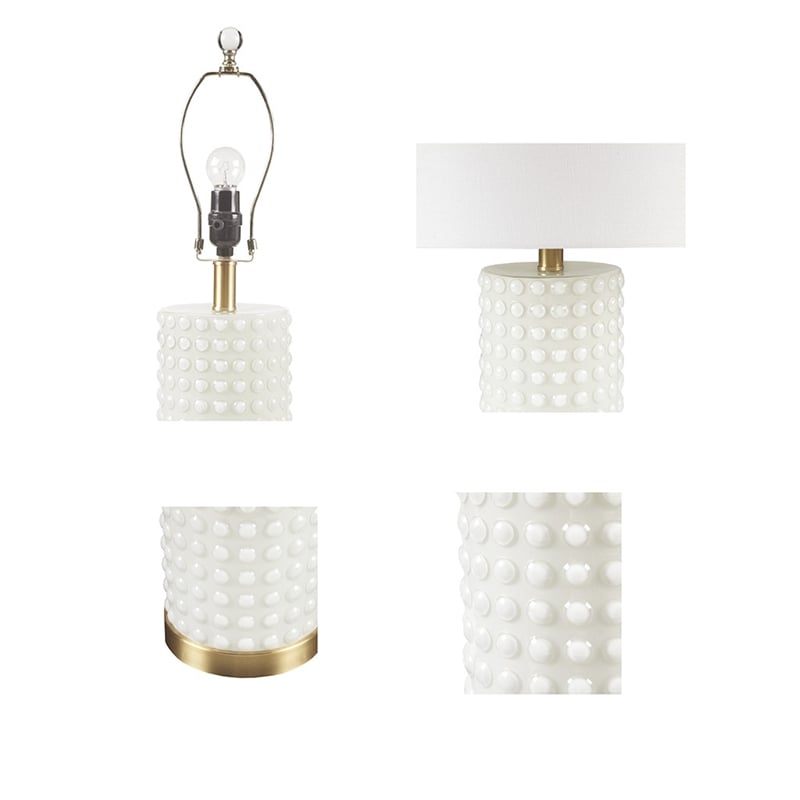 Olliix Grace Ivy Textured Dot Transitional Glass Table Lamp in White/Gold