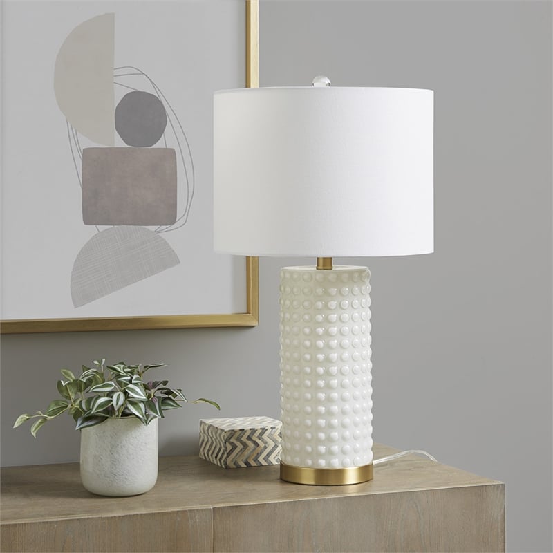 Olliix Grace Ivy Textured Dot Transitional Glass Table Lamp in White/Gold