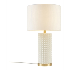 olliix grace ivy textured dot transitional glass table lamp in white/gold