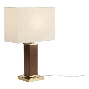 olliix hawley modern iron metal & faux leather table lamp in gold/brown