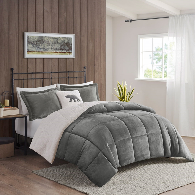 Woolrich Alton 4-Piece Fabric King Down Alternative Comforter Set in Charcoal
