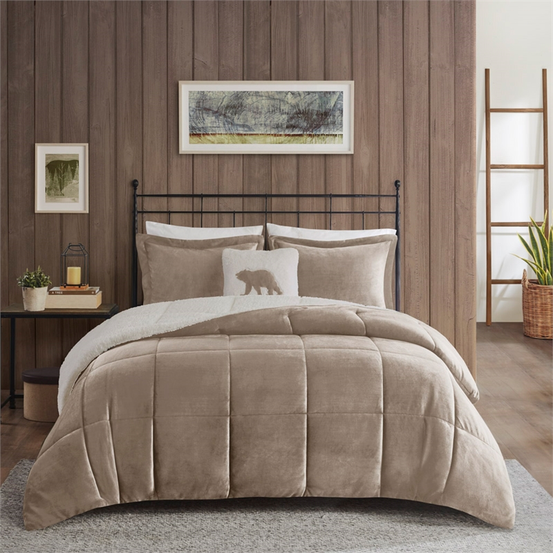 Woolrich Alton 4-Piece Fabric Full/Queen Down Alternative Comforter Set in Taupe