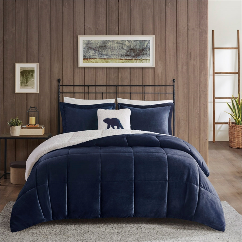 Woolrich Alton 4-Piece Fabric Full/Queen Down Alternative Comforter Set in Navy