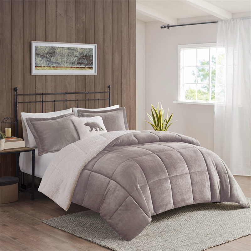 Woolrich Alton 4-Piece Fabric Full/Queen Down Alternative Comforter Set in Gray