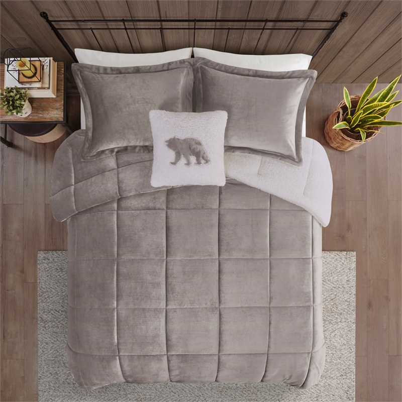 Woolrich Alton 4-Piece Fabric Full/Queen Down Alternative Comforter Set in Gray