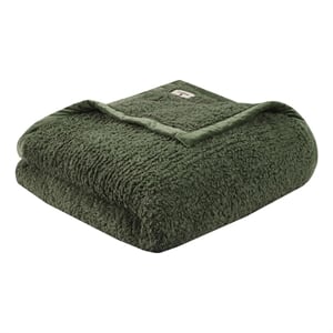 Woolrich Burlington Contemporary Solid Berber Fabric King Blanket in Green