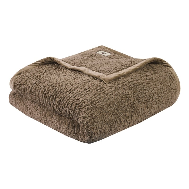 Woolrich Burlington Contemporary Solid Berber Fabric Twin Blanket in Brown