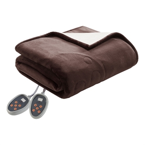 woolrich contemporary berber/plush fabric queen heated blanket in chocolate