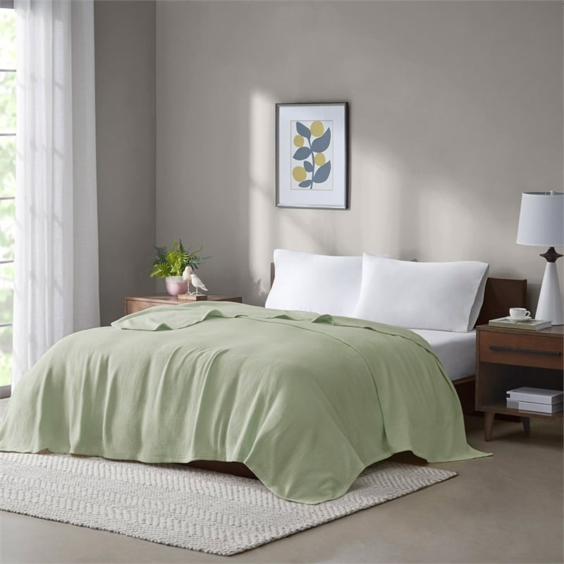 Madison Park Freshspun Contemporary Lightweight Cotton King Blanket in Mint