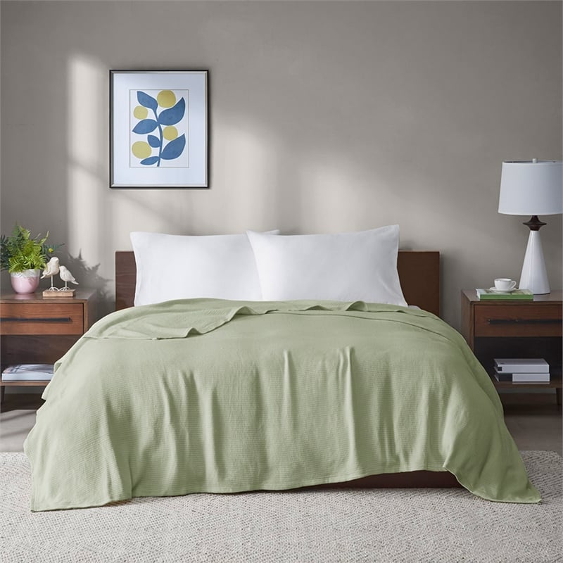 Madison Park Freshspun Contemporary Lightweight Cotton King Blanket in Mint