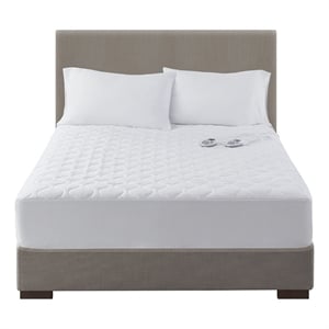 Serta Contemporary Microfiber Fabric King Heated Mattress Pad in White