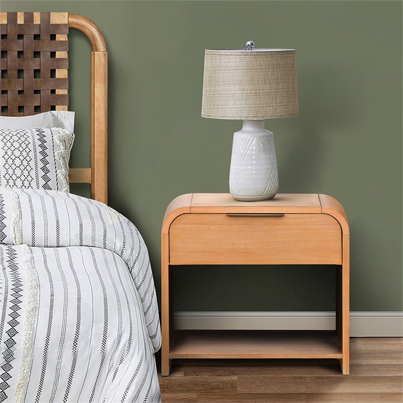 INK+IVY Jameson 1 Drawer Mid-Century Wood Waterfall Nightstand in Natural
