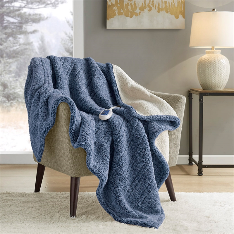 True North by Sleep Philosophy Contemporary Fabric Heated Throw in Blue
