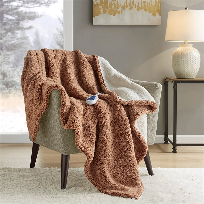 True North by Sleep Philosophy Contemporary Fabric Heated Throw in Brown