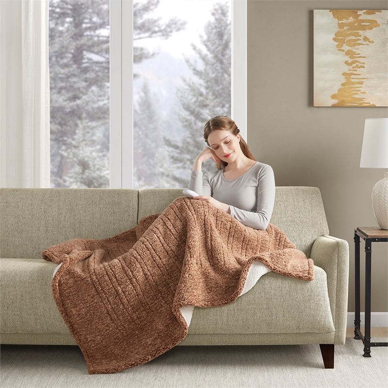 True North by Sleep Philosophy Contemporary Fabric Heated Throw in Brown