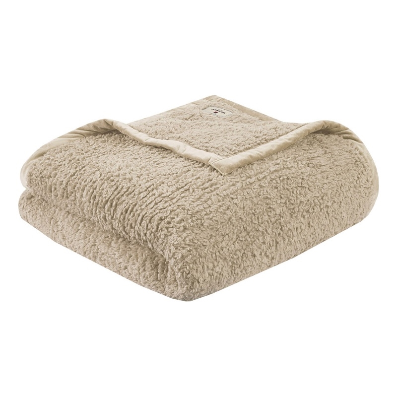 Woolrich Burlington Contemporary Solid Berber Fabric Full/Queen Blanket in Tan