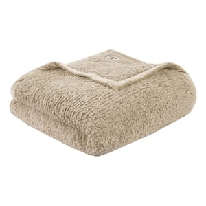 Woolrich Burlington Contemporary Solid Berber Fabric Full/Queen Blanket in Tan