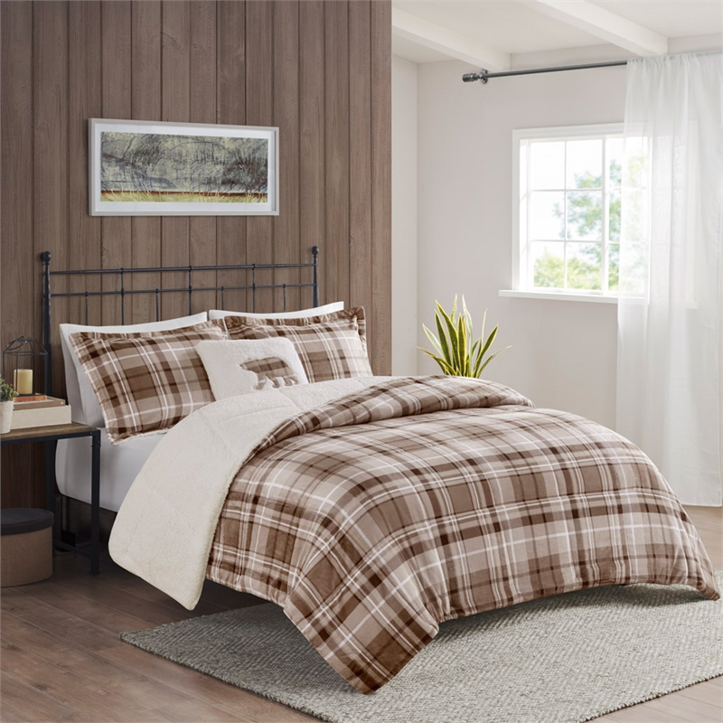 Woolrich Alton 4-Piece Fabric King Down Alternative Comforter Set in Tan