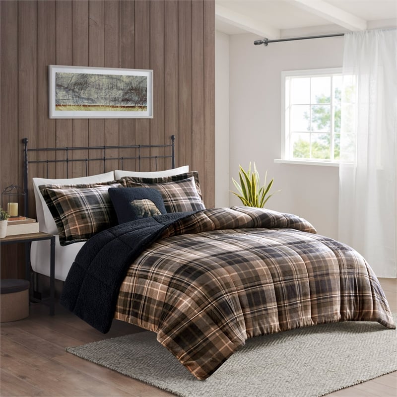 Woolrich Alton 4-Piece Fabric Full/Queen Down Alternative Comforter Set in Brown