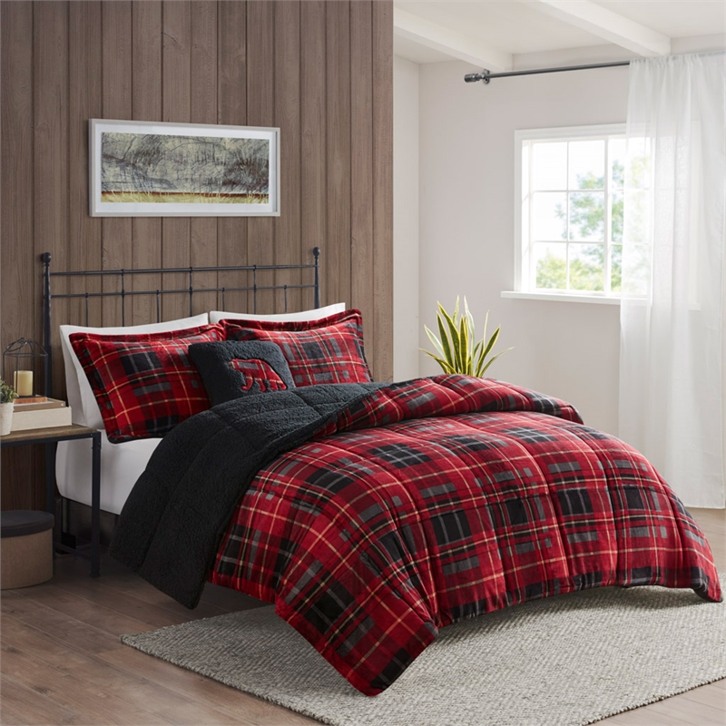 Woolrich Alton 4-Piece Fabric Full/Queen Down Alternative Comforter Set in Red