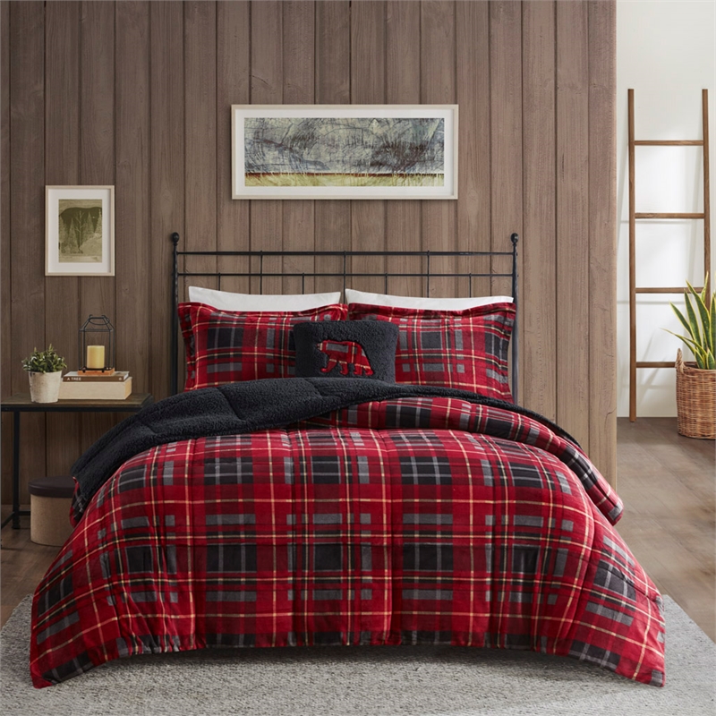 Woolrich Alton 4-Piece Fabric Full/Queen Down Alternative Comforter Set in Red