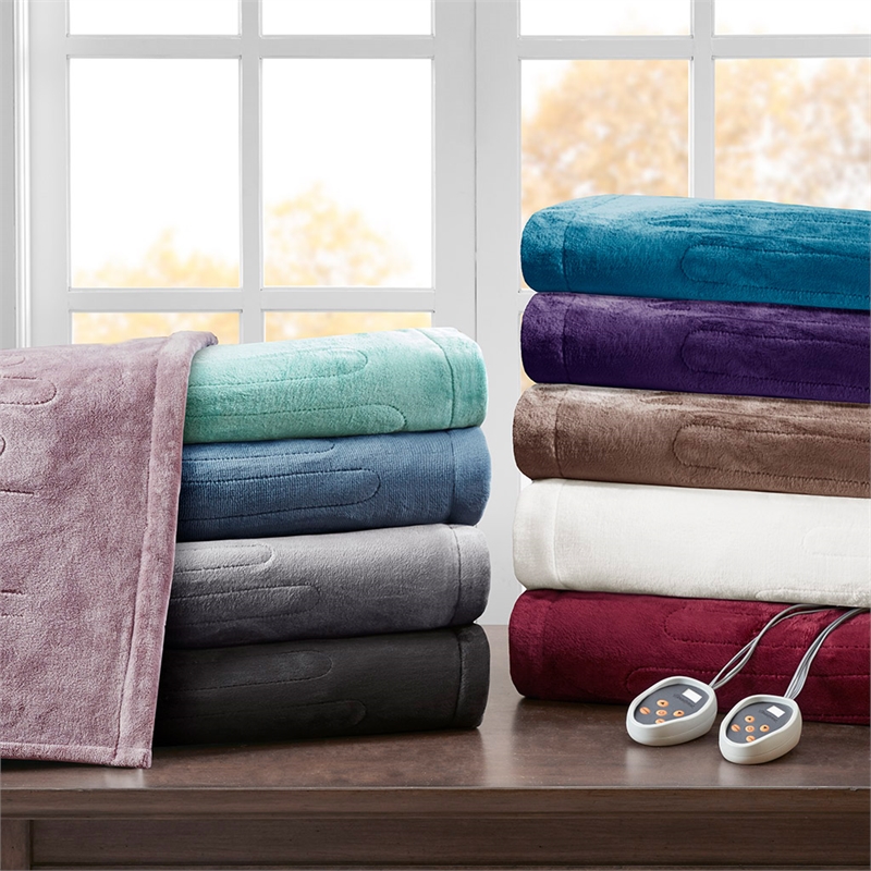 Beautyrest Contemporary Polyester/Plush Fabric Twin Heated Blanket in Brown