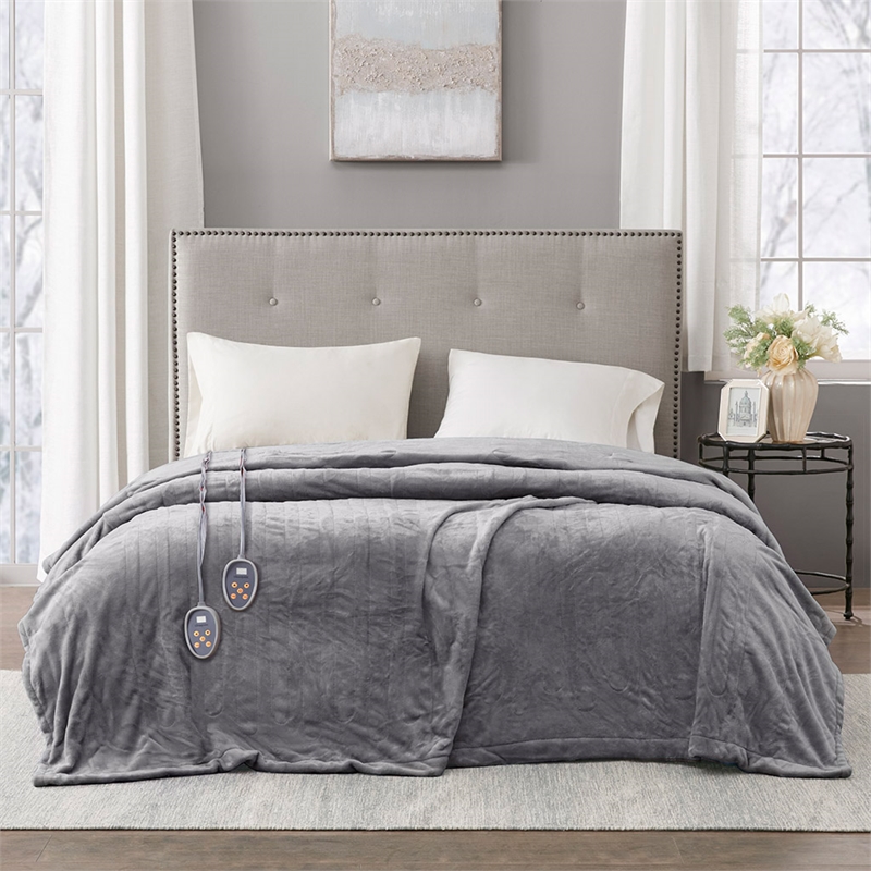 Beautyrest Contemporary Polyester/Plush Fabric Full Heated Blanket in Gray