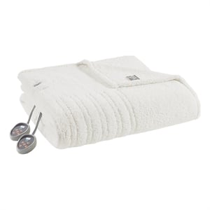 true north by sleep philosophy sherpa fabric queen heated blanket in ivory