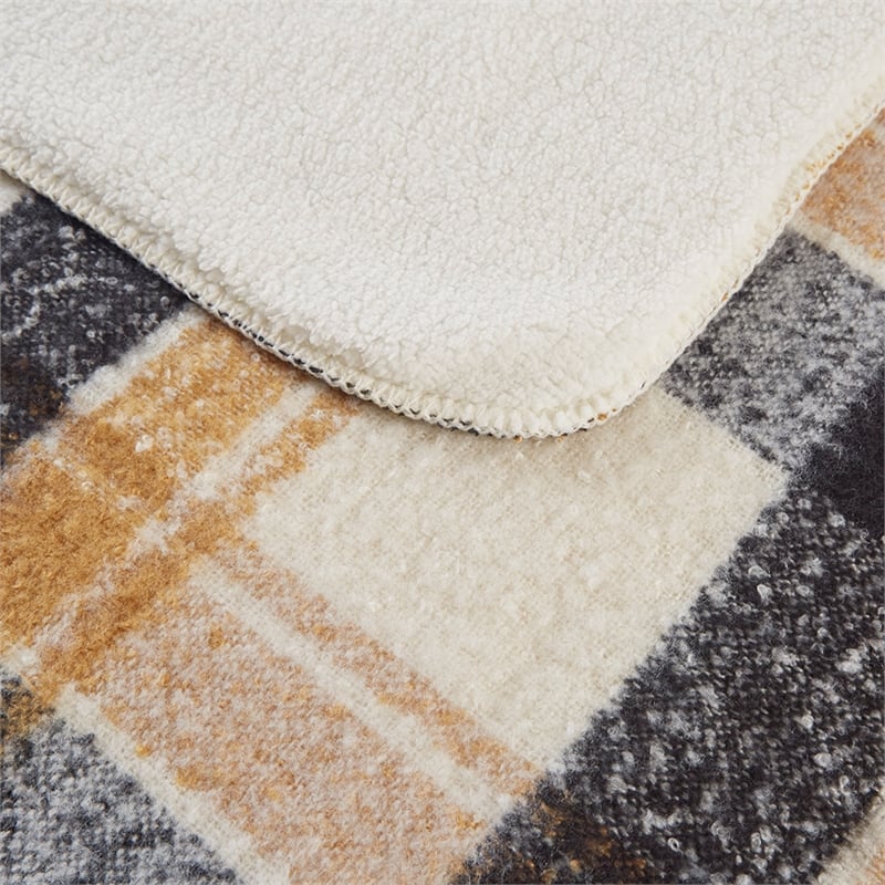 Woolrich Bloomington Mid-Century Faux Mohair to Sherpa Fabric Throw in Tan