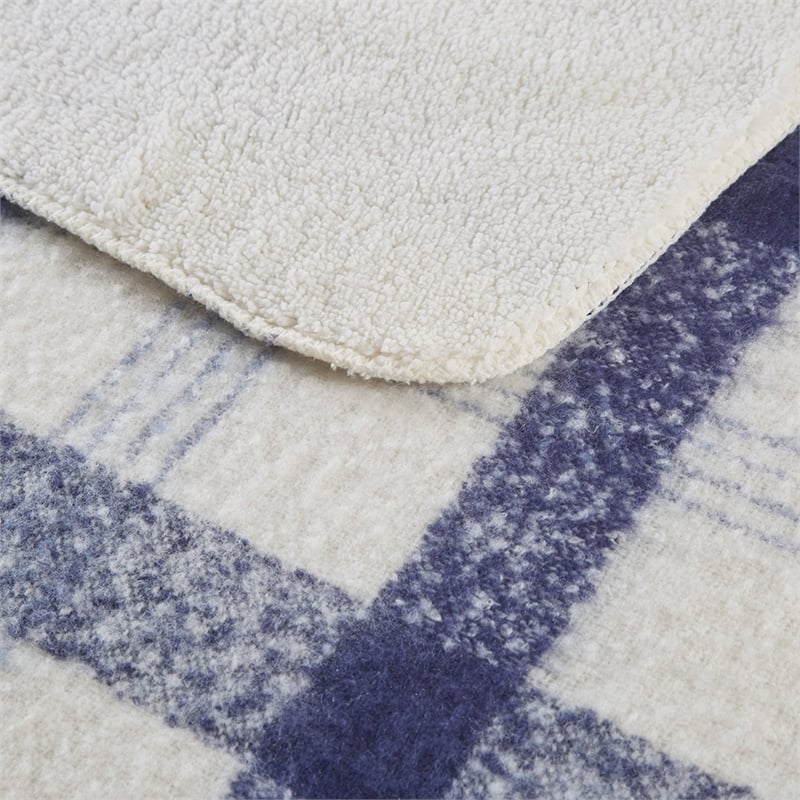 Woolrich Bloomington Mid-Century Faux Mohair to Sherpa Fabric Throw in Blue