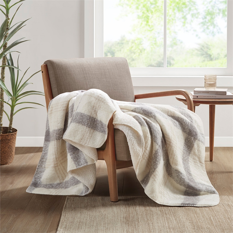 Woolrich Bloomington Mid-Century Faux Mohair to Sherpa Fabric Throw in Ivory