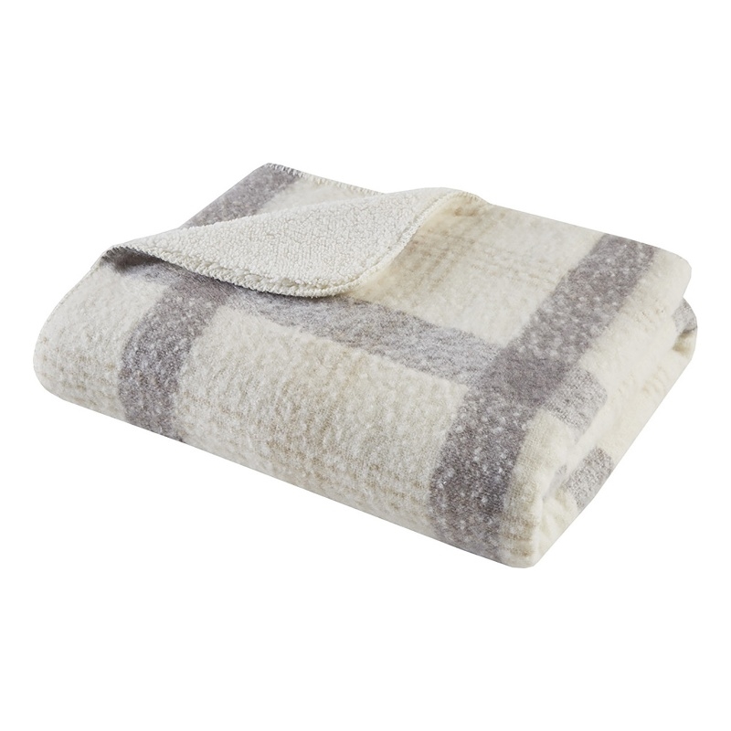 Woolrich Bloomington Mid-Century Faux Mohair to Sherpa Fabric Throw in Ivory