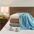 Serta Contemporary Solid Corded Plush Fabric Queen Heated Blanket in Gray