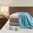 Serta Contemporary Solid Corded Plush Fabric King Heated Blanket in Ivory