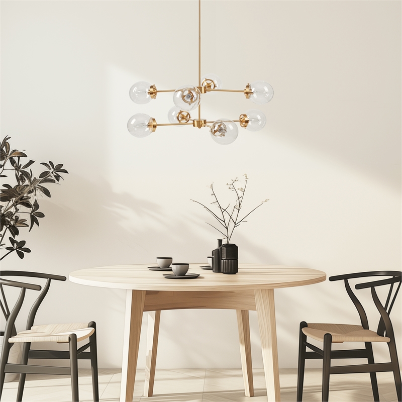 INK+IVY Calista 8-Light Glass/Iron Chandelier with Globe Bulbs in Clear/Gold