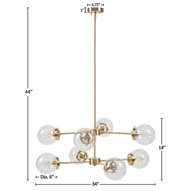INK+IVY Calista 8-Light Glass/Iron Chandelier with Globe Bulbs in Clear/Gold