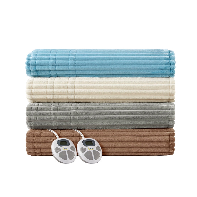 Serta Contemporary Solid Corded Plush Fabric Full Heated Blanket in Ivory