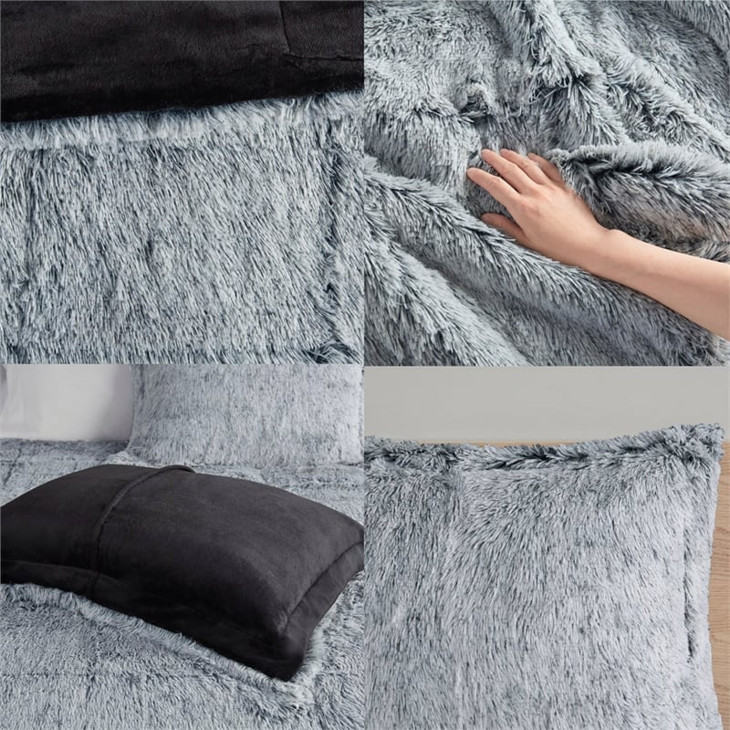 Intelligent Design Malea 3-Pc Fur Fabric King/Cal King Comforter Mini Set - Gray