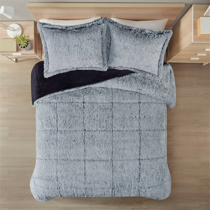Intelligent Design Malea 3-Pc Fur Fabric King/Cal King Comforter Mini Set - Gray