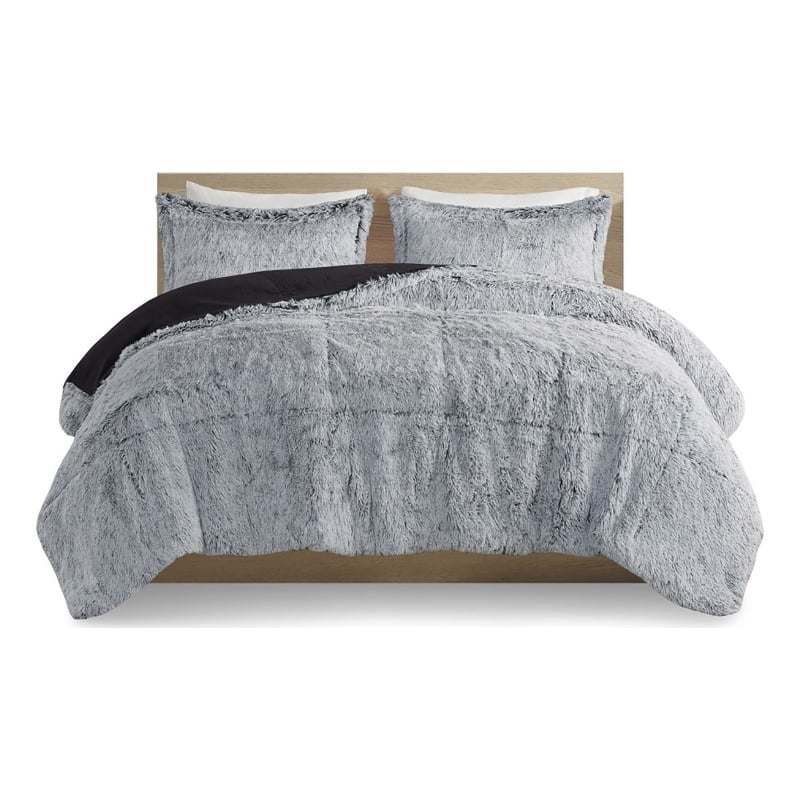 Intelligent Design Malea 3-Pc Fur Fabric King/Cal King Comforter Mini Set - Gray