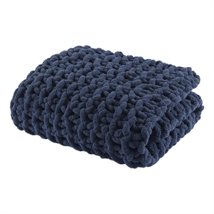 Madison Park 50 x 60&quot Contemporary Chenille Chunky Knit Throw in Navy